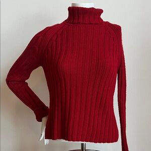 Willi Smith Cherry Red Ribbed Turtleneck knit Sweater in Merino wool